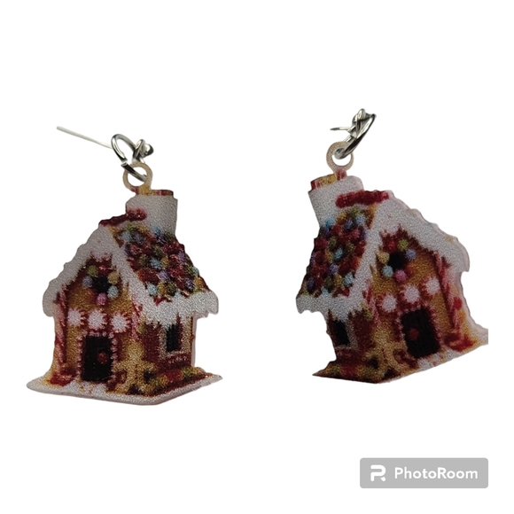 Decorated Christmas House Earrings Holiday Decorations Lights - Picture 2 of 9